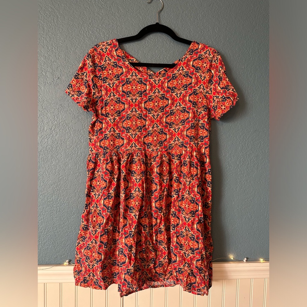 Red patterned Forever 21 skater dress size M